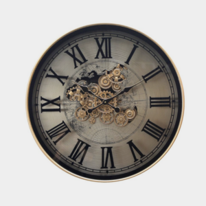 80cm Round Marco Map Industrial moving cogs wall clock